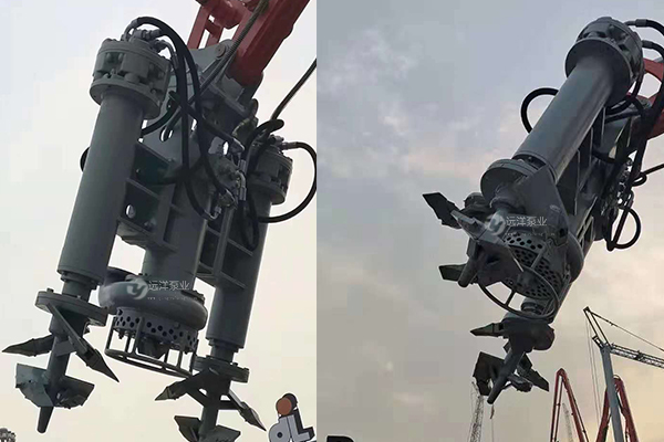 遠洋牌潛水抽沙泵安裝在挖機上示意圖