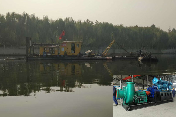 遠(yuǎn)洋牌船陸兩用清淤泵施工樣圖